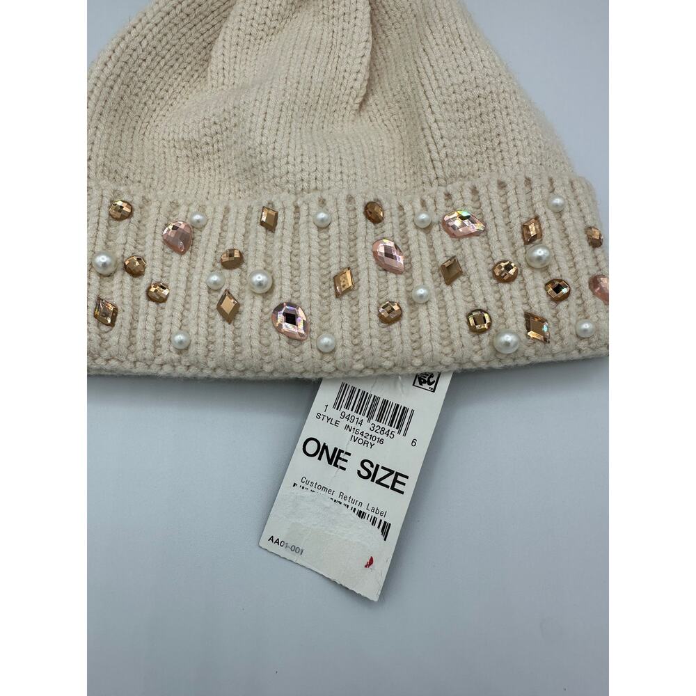 INC International Concepts Women's Embellished Pom Pom Beanie - Ivory - Picture 3 of 4